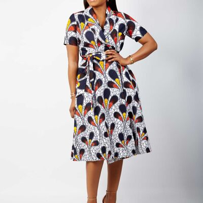 African Print Wrap Midi Dress - Abby