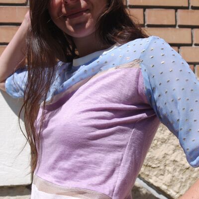 Lilac and blue linen sorbet top
