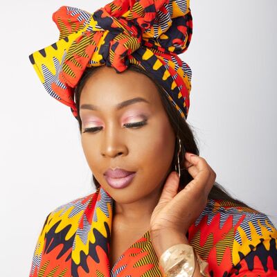 Nuevo pañuelo para la cabeza con estampado africano de Ankara - Oyinda - Red Mix