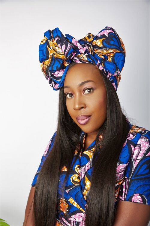New In African Ankara Print Headwrap/Headtie - Oyinda - Blue