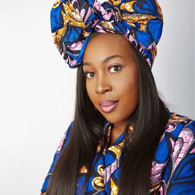 Neu in African Ankara Print Headwrap/Headtie - Oyinda - Blau