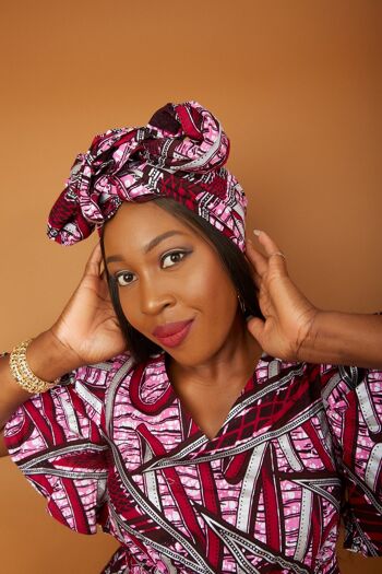 Bandeau/couvre-chef à imprimé africain Ankara - OlivMia - Pink Mix 3
