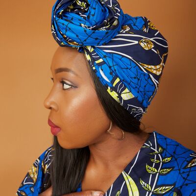 Nuevo pañuelo para la cabeza/corbata con estampado africano Ankara - OlivMia - Azul