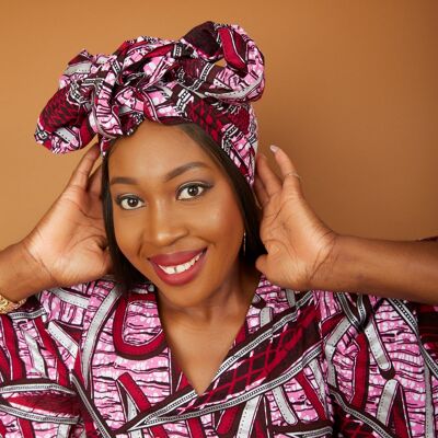 Nuevo pañuelo para la cabeza/corbata con estampado de Ankara africano - Ariella - Mezcla de rosas