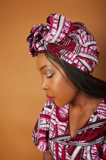Bandeau/Cravate à imprimé africain Ankara - Ariella - Mélange rose 4