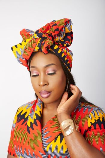 Bandeau/couvre-chef à imprimé africain Ankara - Toke - Red Mix 1