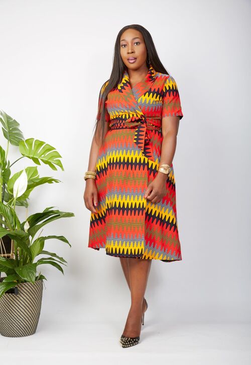 African Print Wrap Midi Dress - Oyinda