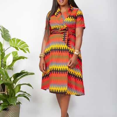 African Print Wrap Midi Dress - Oyinda