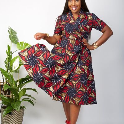 African Print Wrap Midi Dress - Toke