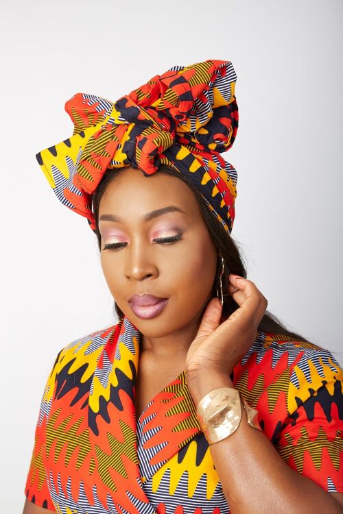 New In African Ankara Print Headwrap/Headtie - Yejide - Red Mix