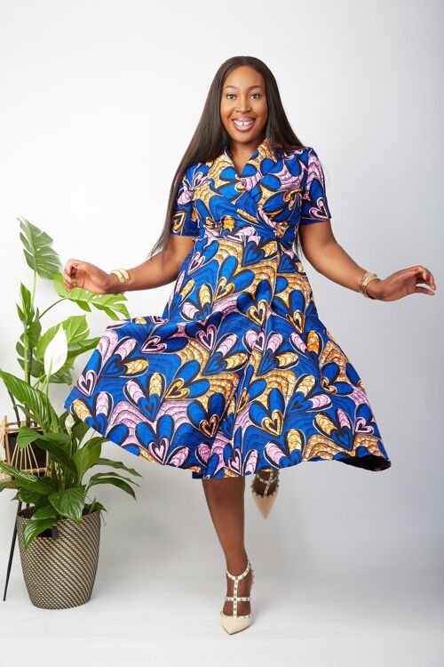 African Print Wrap Midi Dress - Hawa