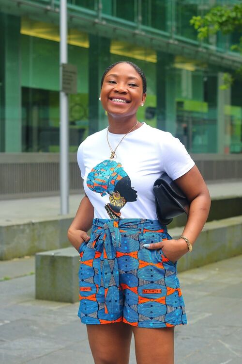 New In African Print Short Sleeve Fitted T Shirt - Ayomide BLUE PRINT