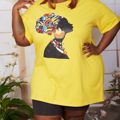 New in; African Print Headwrap T Shirt Dress - Adaku (Navy Blue) YELLOW