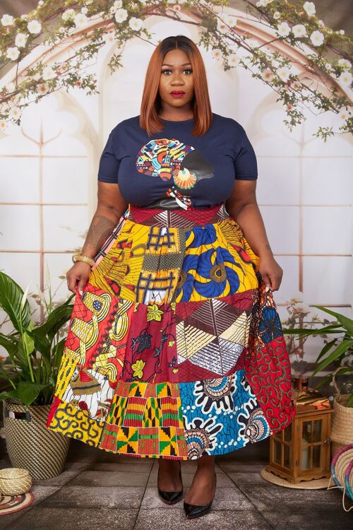 New in; African Print Headwrap T Shirt Dress - IFEOMA (Orange) - NAVY BLUE