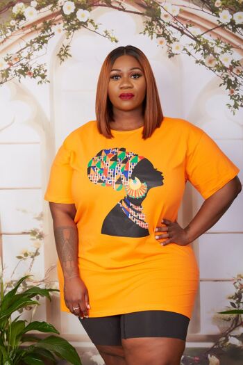 Nouvelle dans; Robe T Shirt Bandeau Imprimé Africain - IFEOMA (Orange) - BLEU MARINE 2