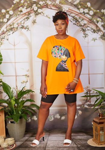 Nouvelle dans; Robe t-shirt bandeau imprimé africain - IFEOMA (Orange) - FUSCHMia 4