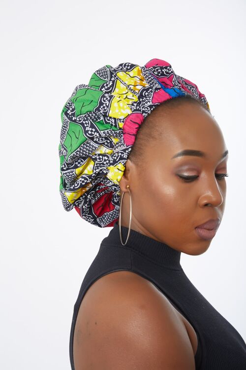 New In Extra large Satin Lined Bonnets in African Wax Print / Ankara Bonnets - Pink