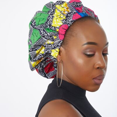 New In Extra large Satin Lined Bonnets in African Wax Print / Ankara Bonnets - Pink