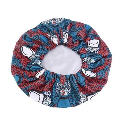 Bonnets extra larges doublés de satin en imprimé wax africain / Bonnets Ankara - Bleu paon