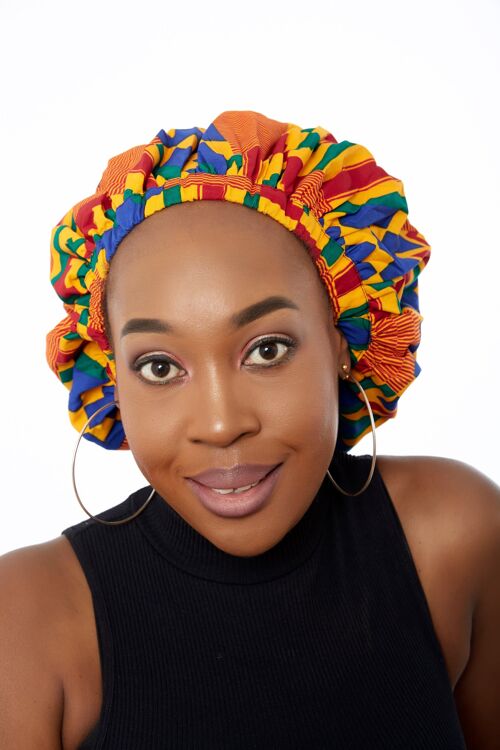 New In Extra large Satin Lined Bonnets in African Wax Print / Ankara Bonnets - Kente