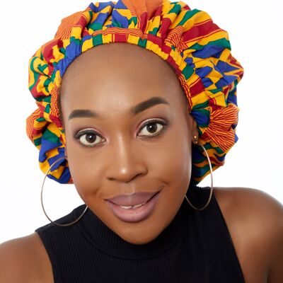 New In Extra large Satin Lined Bonnets in African Wax Print / Ankara Bonnets - Kente