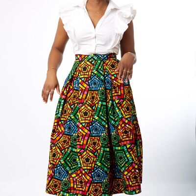 New in African Print Box Pleat Midi Skirt