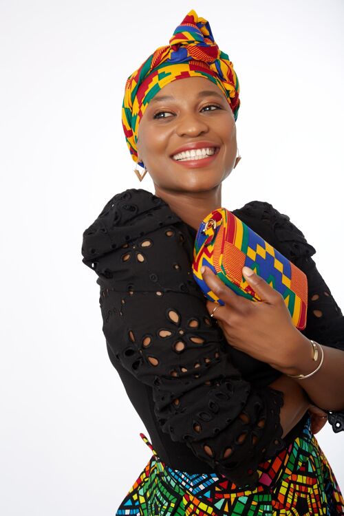 African Print Kente Shoulder Bag Crossbody Bag with Matching Headwrap - Nengi
