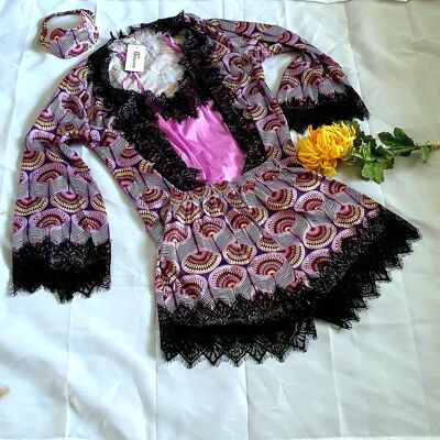 Conjunto de Pijama con Estampado Africano de 4 Piezas - Kammssi - Púrpura