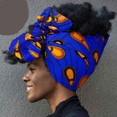 Nuevo pañuelo para la cabeza/corbata con estampado africano de Ankara - Bombilla azul