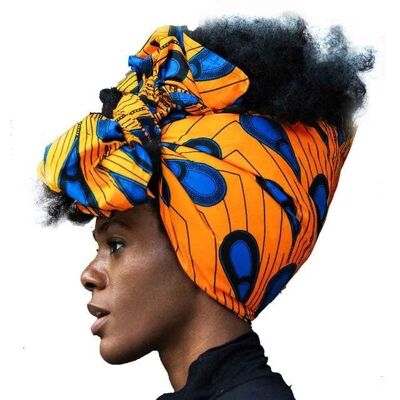 New In African Ankara Print Headwrap/Headtie - Yellow Bulb