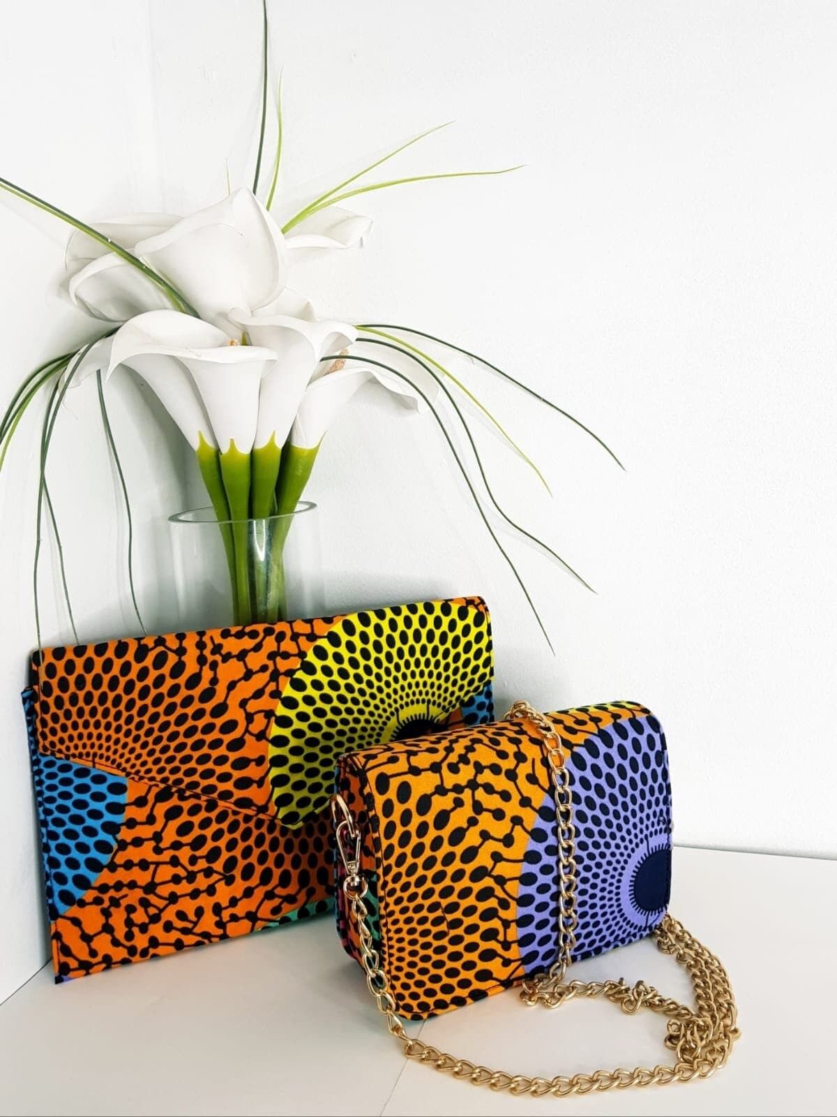 Pochette en Wax Africain Ankara - Mélange Jaune/Rose