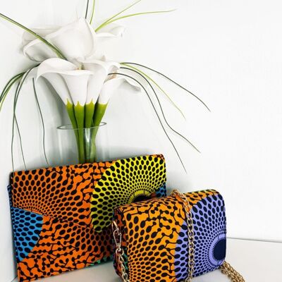 New In African Ankara Wax Print Clutch Bag - Yellow/Pink Mix