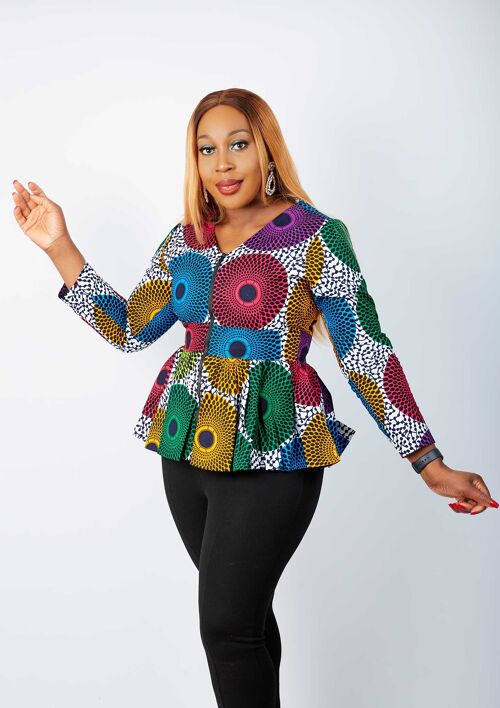 New In African Print Long Sleeve High Waist Top (Also available in Plus Size) Muilticoloured