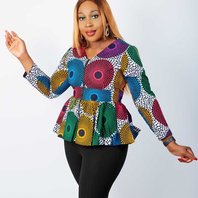 New In African Print Long Sleeve High Waist Top (Also available in Plus Size) Muilticoloured