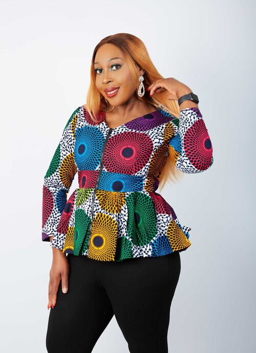 New In African Print Long Sleeve High Waist Top (Also available in Plus Size) - Green