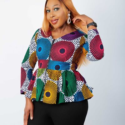 New In African Print Long Sleeve High Waist Top (Also available in Plus Size) - Green