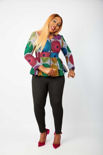 Top taille haute à manches longues et imprimé africain (également disponible en grande taille) - Vert 5