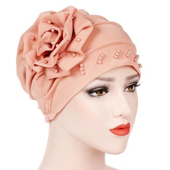 Turban Bonnet Tête de Fleur à Volants - rose rouge 2