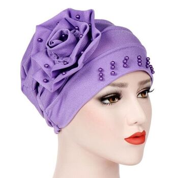 Turban bonnet tête de fleur à volants - bleu roi 4