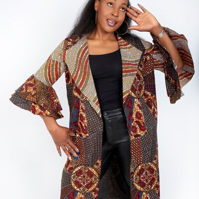 Neu in Nika Verzierte Kimonojacke mit afrikanischem Aufdruck