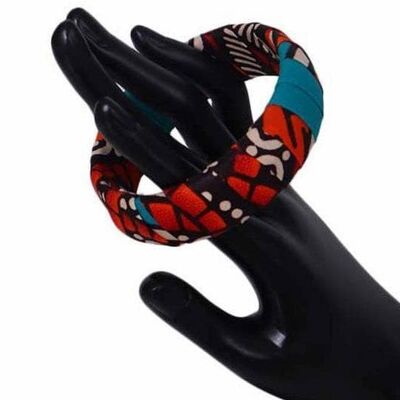 Nuovo in grandi braccialetti fatti a mano Ankara Kente 1 pezzo rosso fisso