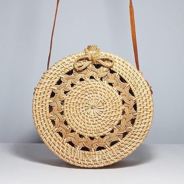 Borsa da spiaggia in rattan circolare intrecciata a mano