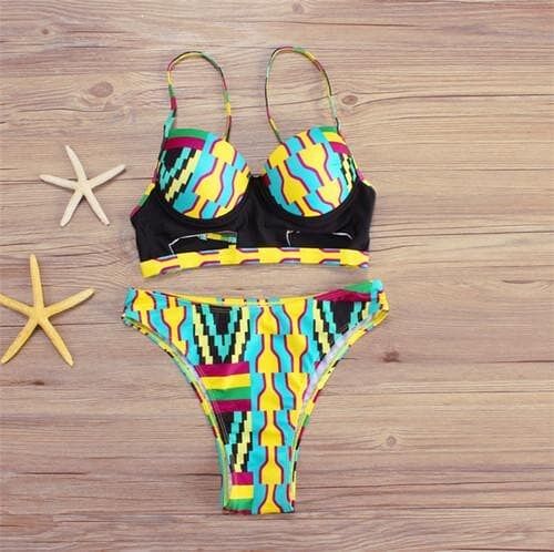 New in African Print High Waist Swimsuit 2 piece Bikini Set - A
