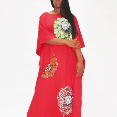 Bubu en soie d'inspiration africaine embelli - Rouge