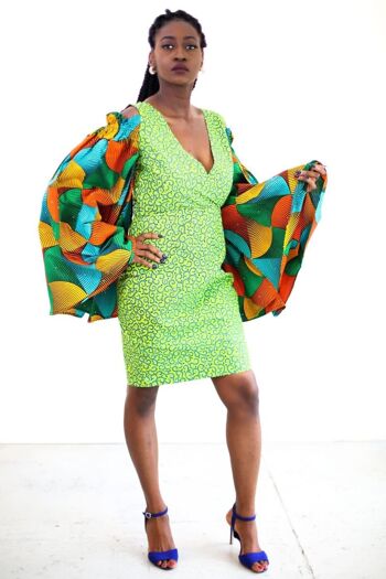 Robe verte ajustée à imprimé africain Ankara avec manches découpées 5