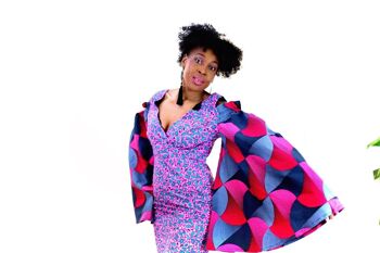 Rikka - Robe Ajustée Ankara Imprimé Africain Rose Agrémentée avec Manches Découpées 3