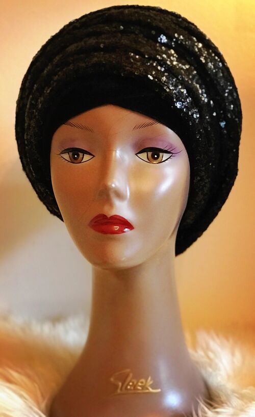 Double Sequin Velvet Turban Headwrap ola - Black