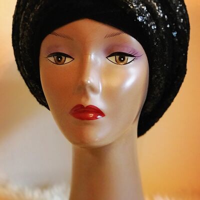 Double Sequin Velvet Turban Headwrap ola - Black