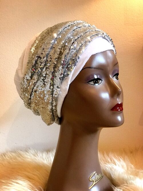 Double Sequin Velvet Turban Headwrap ola - White