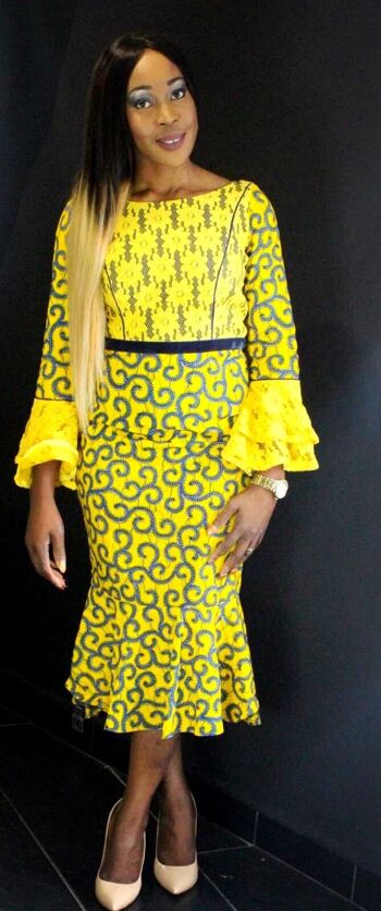 Robe mi-longue en dentelle d'Ankara à imprimés africains 2